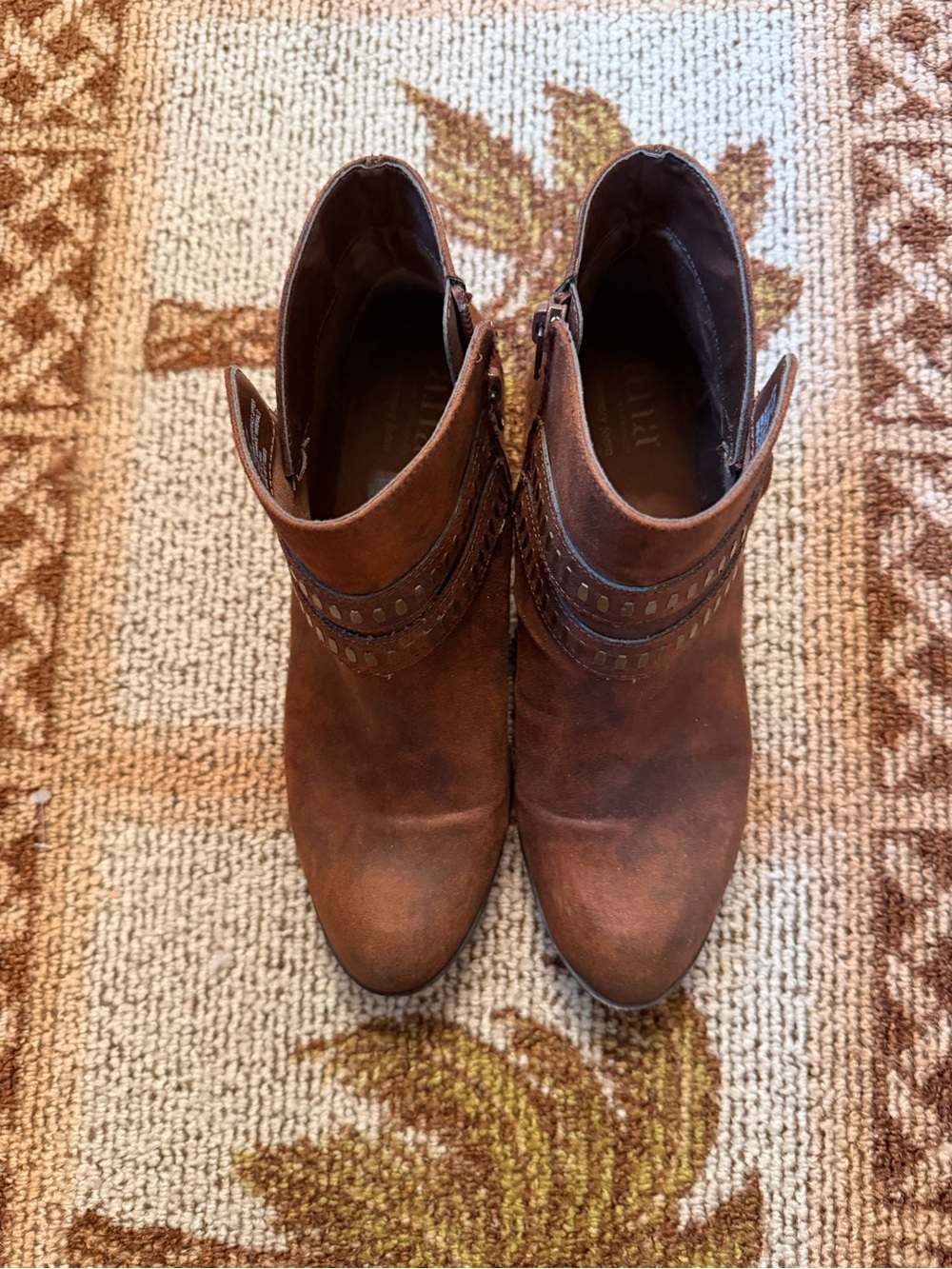 a.n.a Brown Suede Ankle Booties with Studded Wrap Strap